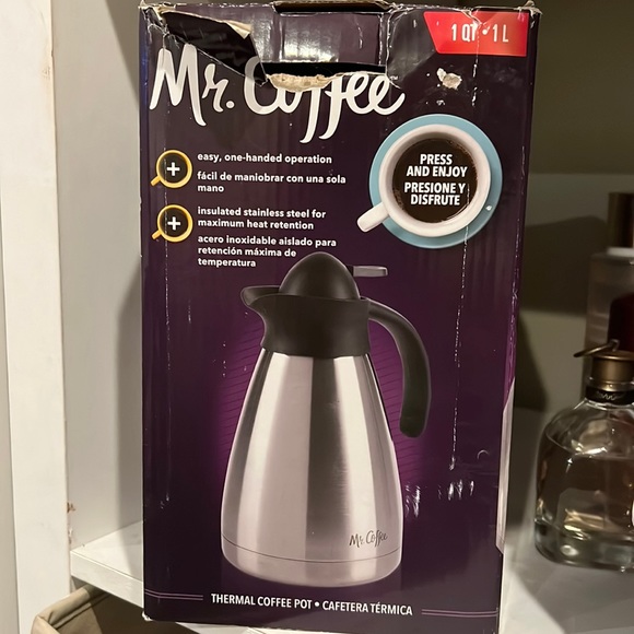 Mr. Coffee Olympia 1 Quart Insulated Stainless Steel Thermal Coffee Pot NIB - Picture 1 of 3